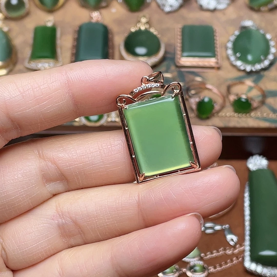 和田玉（碧玉）银S925镶嵌吊坠(不含链)