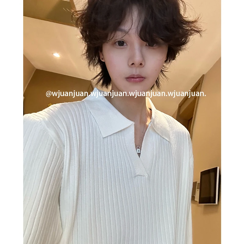 『WJUANJUAN』高级感老钱风轻薄显瘦短袖POLO衫男女针织短袖T恤衫