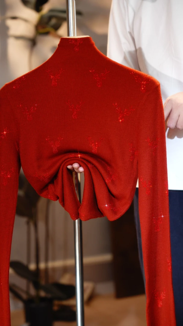 2278-辣辣（一鹿平安)2025新款百搭高领烫钻重工气质时尚打底衫