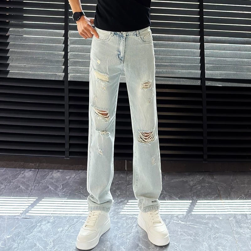 2025春夏美式复古宽松直筒设计牛仔裤男士水洗休闲工装潮牌长裤子