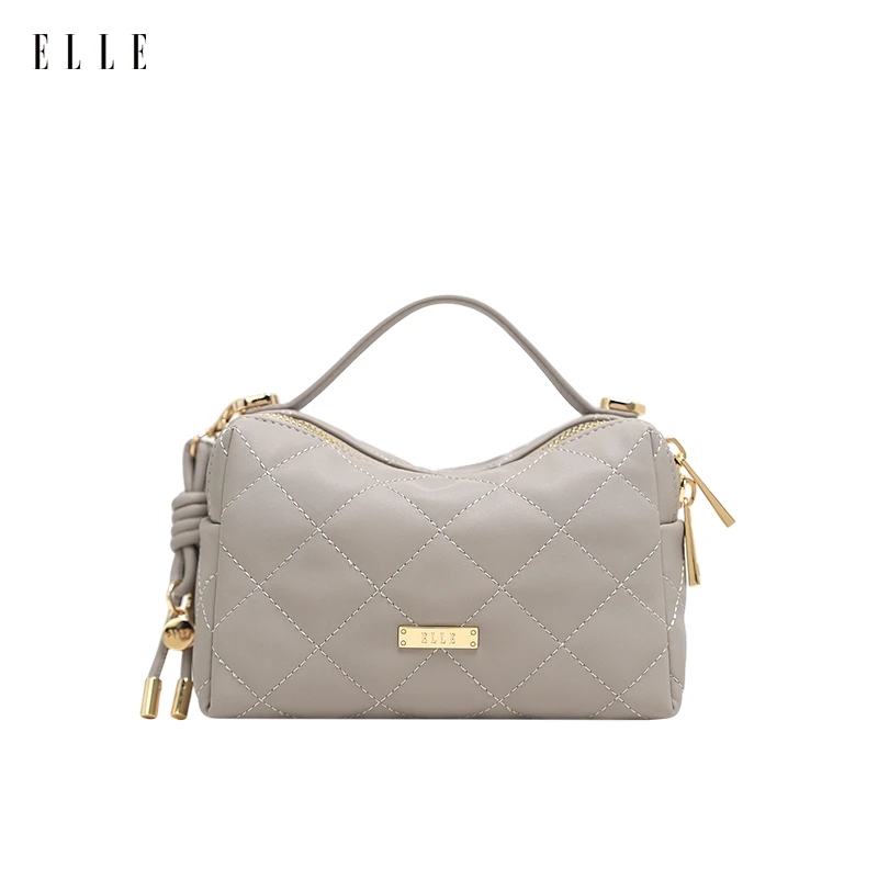 ELLE【初秋上新】时尚复古设计师菱格手拎饭盒斜挎包46949小香风