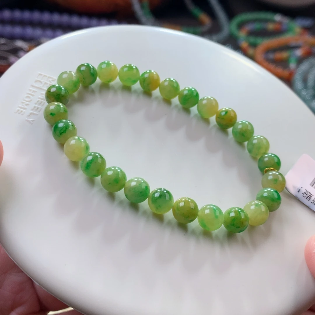 未镶嵌手链翡翠特色稀有黄加绿手串 卡6.6