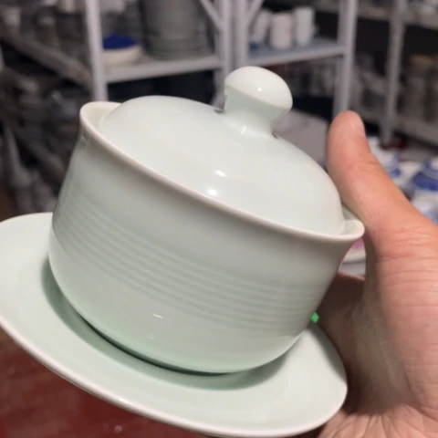 碟景德镇陶瓷青釉三才