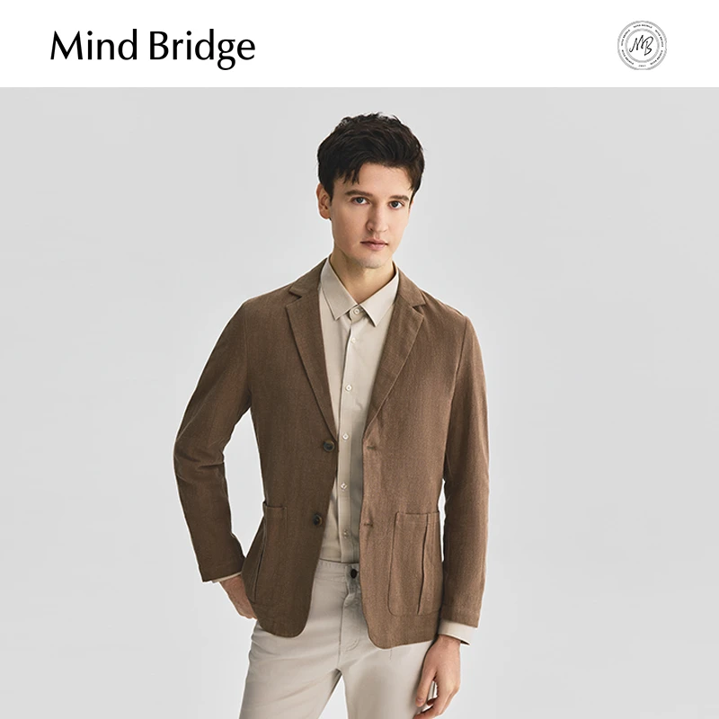 MindBridge【平驳领】商务休闲男士西装春秋季棉麻韩版薄款单西外套