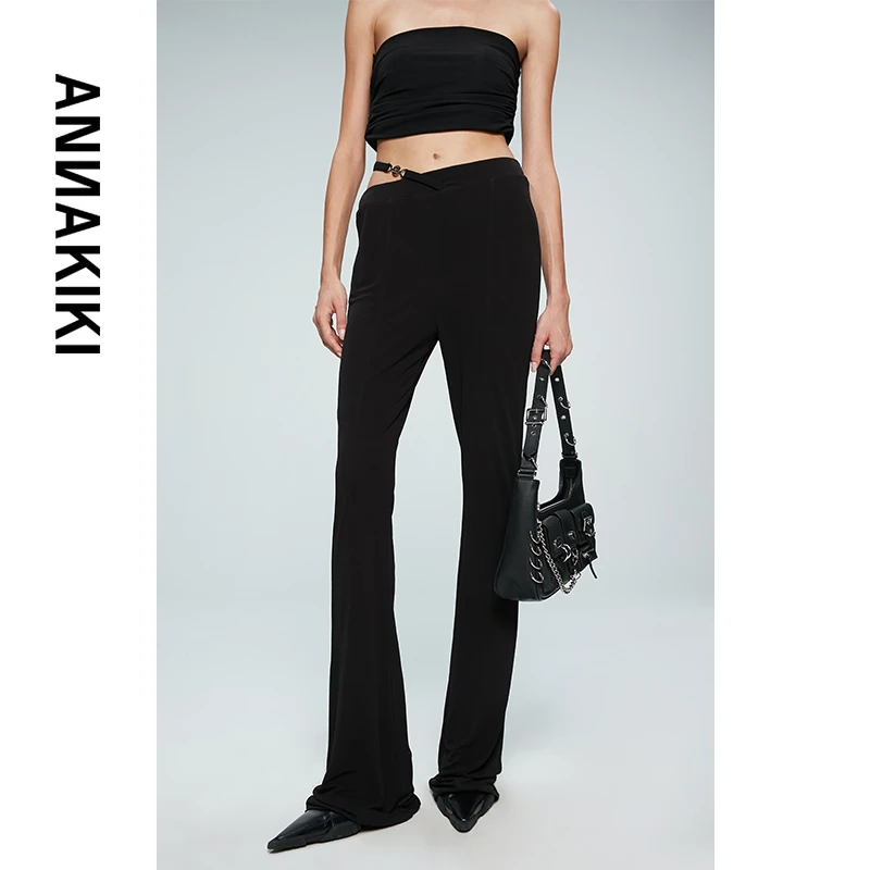 【AUNISEX专属】ANNAKIKI 镂空扣装饰带微喇长裤 3D2A1233H326