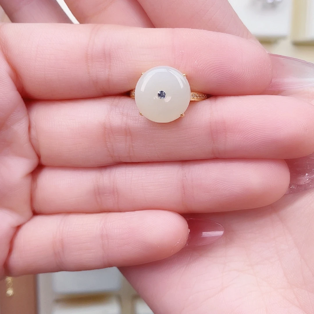 和田玉银S925镀金镶嵌戒指