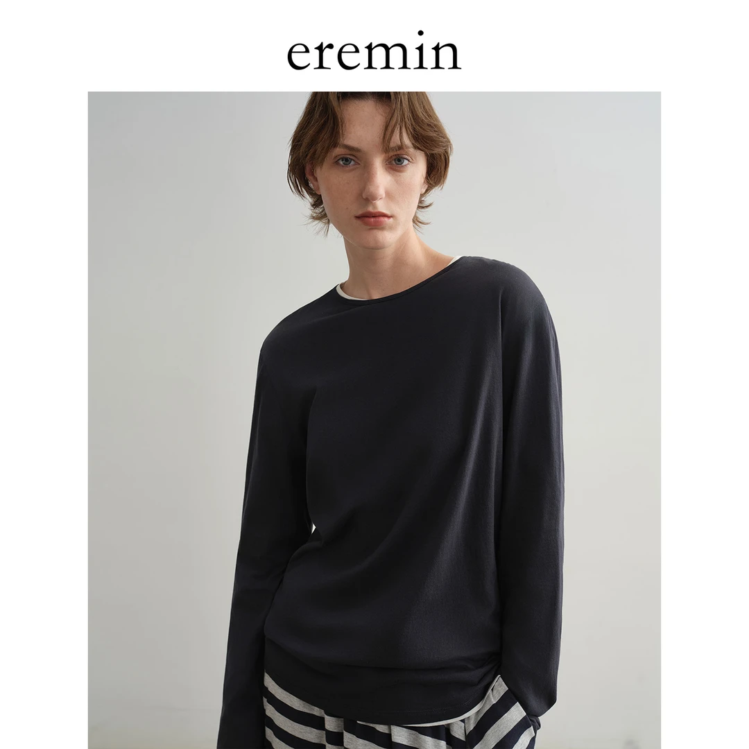 面膜T/长绒棉纯色圆领松弛感圆领长袖T恤55583