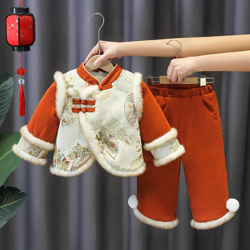 汉服女童国风加绒加厚拜年服套装儿童装女宝宝新中式洋气可爱唐装