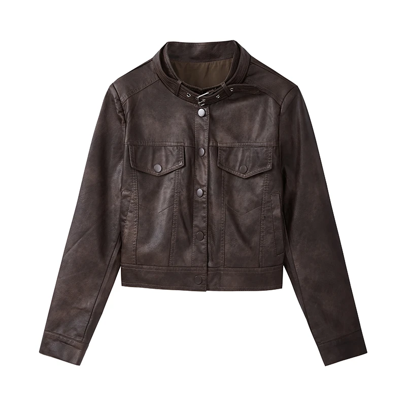 【女乔专属】短款PU皮短外套N7723