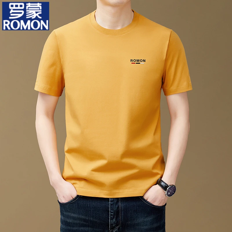 罗蒙正品纯棉短袖t恤男士夏季新款圆领上衣潮流休闲簿款半袖汗衫