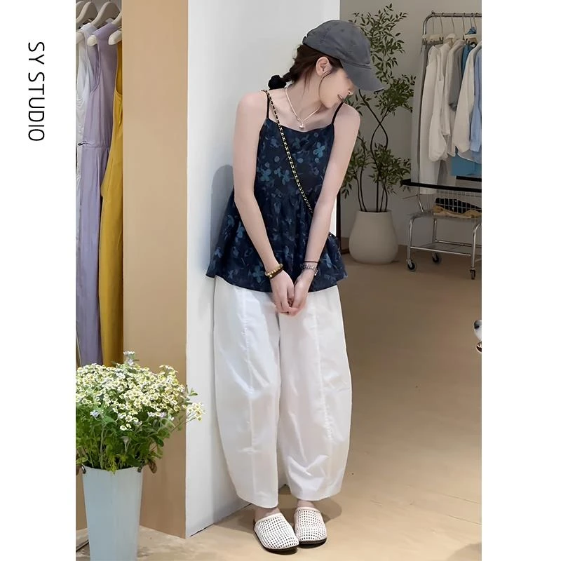 VOCKOO官方清纯系夏日穿搭套装韩系碎花水墨画吊带背心宽松慵懒休