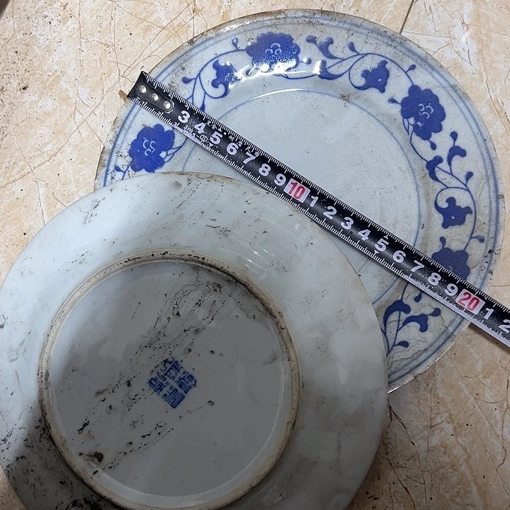陶摆件2个20厘米芙蓉花平盘
