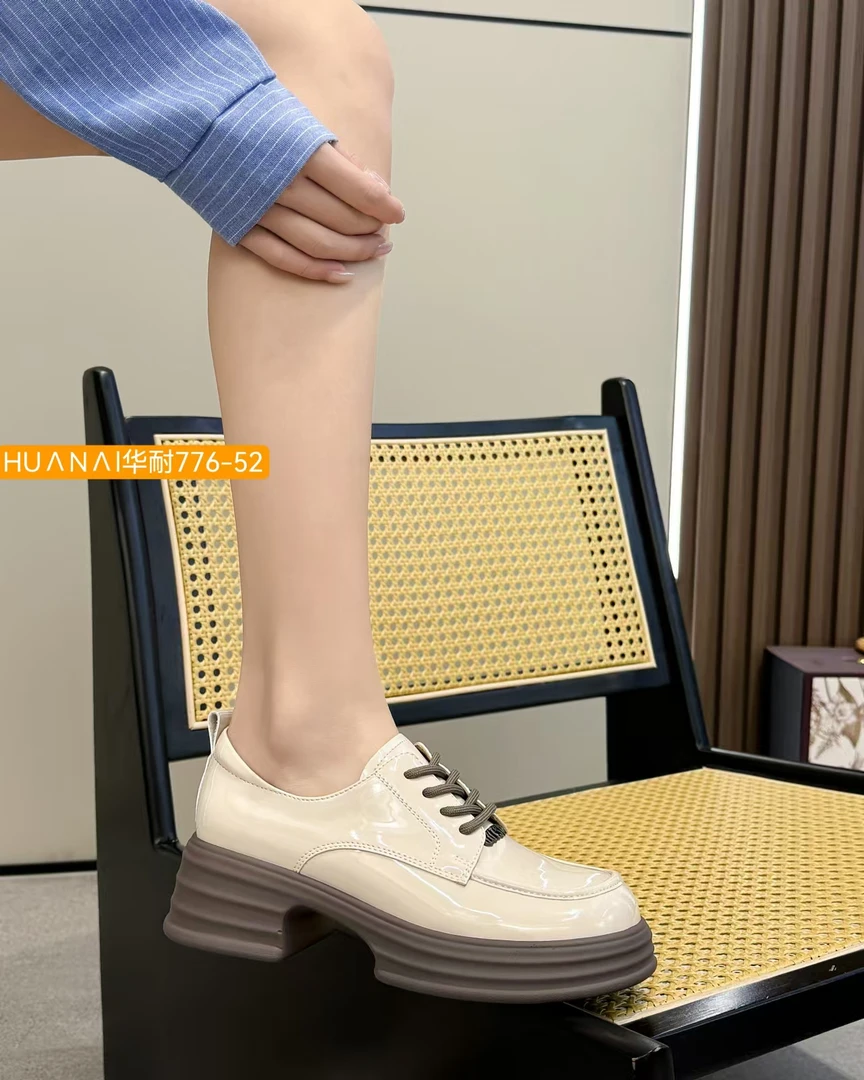 乐福鞋百搭厚底皮鞋系带四公分软底亮面时尚休闲英伦风776-52