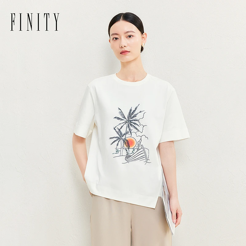FINITY菲妮迪新款女士T恤时尚休闲百搭夏季简约宽松圆领款舒适款