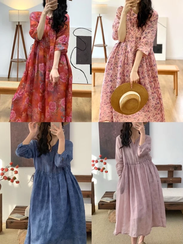 【多款链接】苎麻连衣裙宽松大码舒适气质显瘦夏季新款时尚长裙女