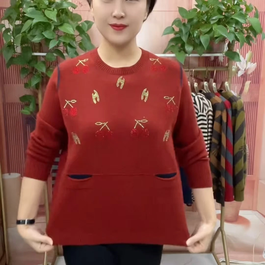 新款春秋款气质针织衫舒适针织衫减龄潮流休闲宽松长袖百搭针织衫