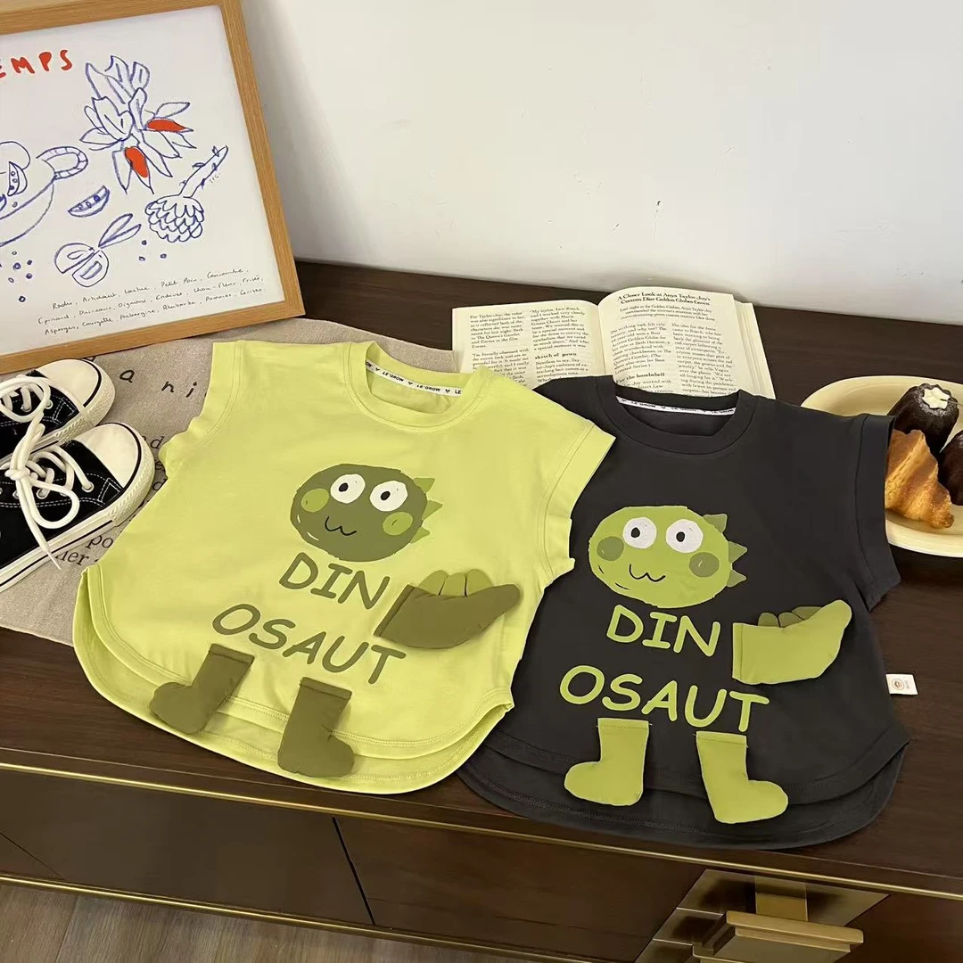 儿童夏季卡通立体小恐龙字母无袖H2129