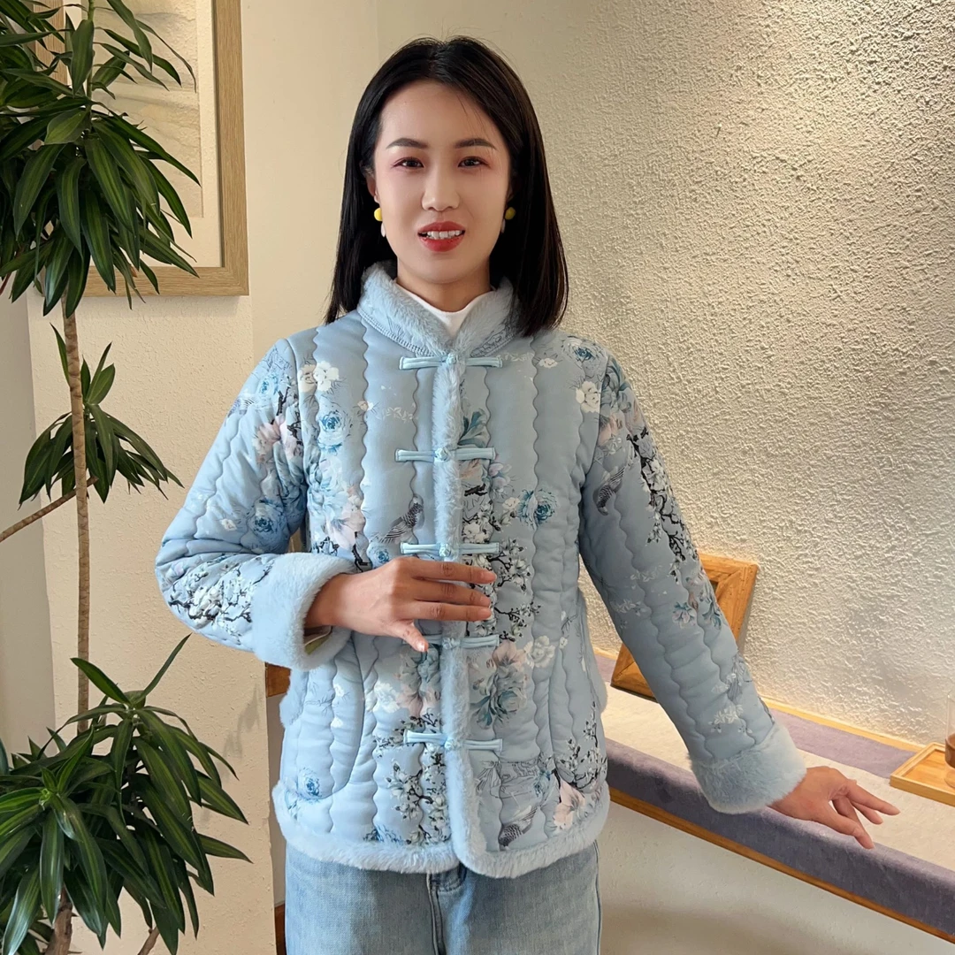 秋冬棉袄女款棉服中国风棉服外套保暖网红小花袄碎花袄拜年服修身