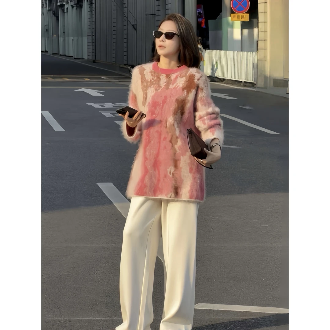 【老板周】艺术感 秋冬新品氛围感提花撞色拉绒百搭毛衣