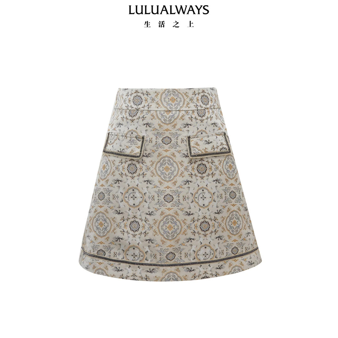 【小呆鸟专属】LULUALWAYS24秋季新款高腰提花A字短款半身裙