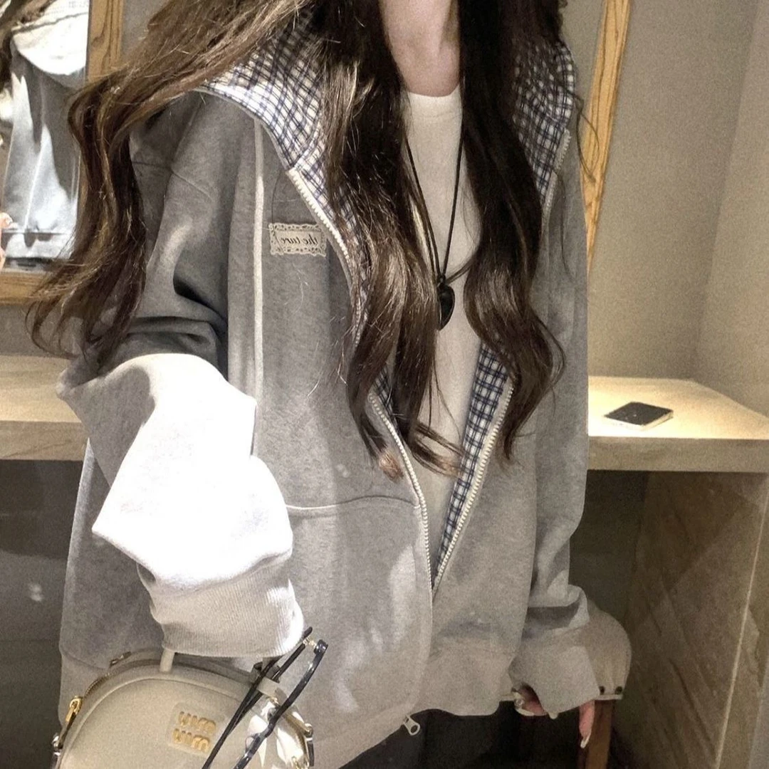 HandSeven拼接卫衣连帽男情侣装慵懒风开衫上衣外套女秋季外套