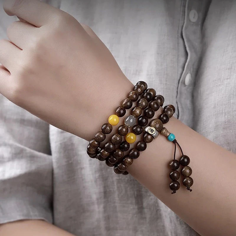 非金属木质手链 108颗手串银饰本命佛男士佛珠文玩木手链男女款