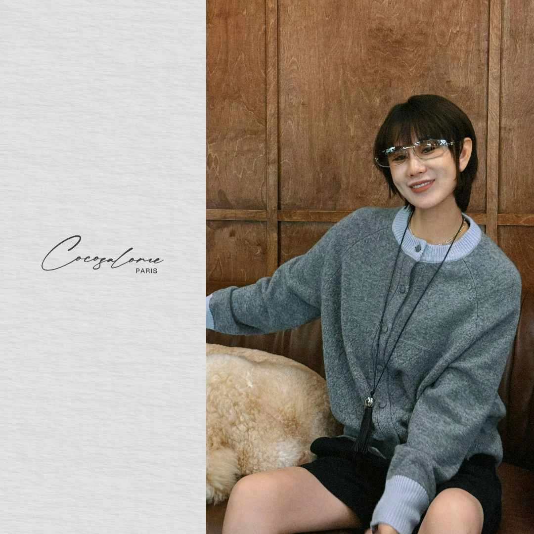 韩彬彬"风信子"100羊毛天然保暖亲肤慵懒优雅撞色针织开衫2429-2