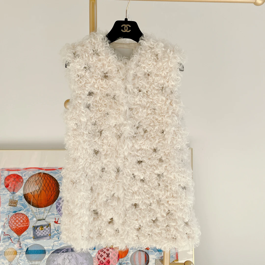 95新 Valentino/华伦天奴 华伦天奴羔羊毛星星刺绣马甲背心