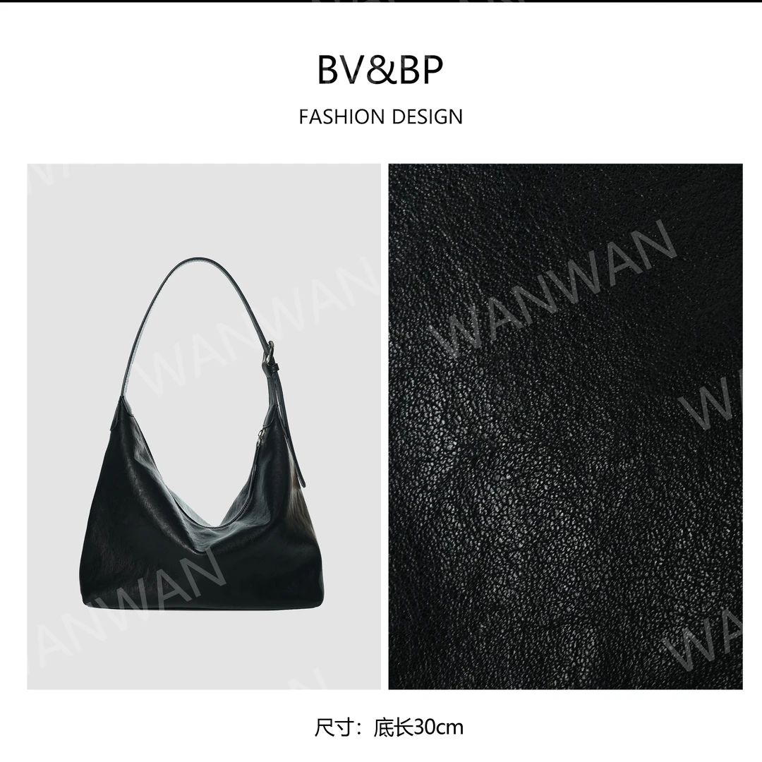 BV&BP新款经典腋下植鞣工艺拉链单肩手提饭盒包BV240962-黑色