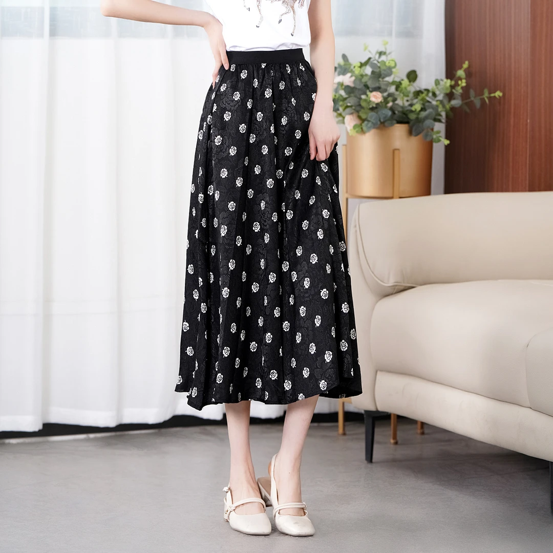 【夏季新款】法式复古高腰显瘦时尚百搭中长款半身裙BS3668 裙长75