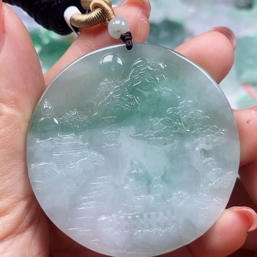 【闪购商品】翡翠颈饰未镶嵌天然翡翠A货山水牌