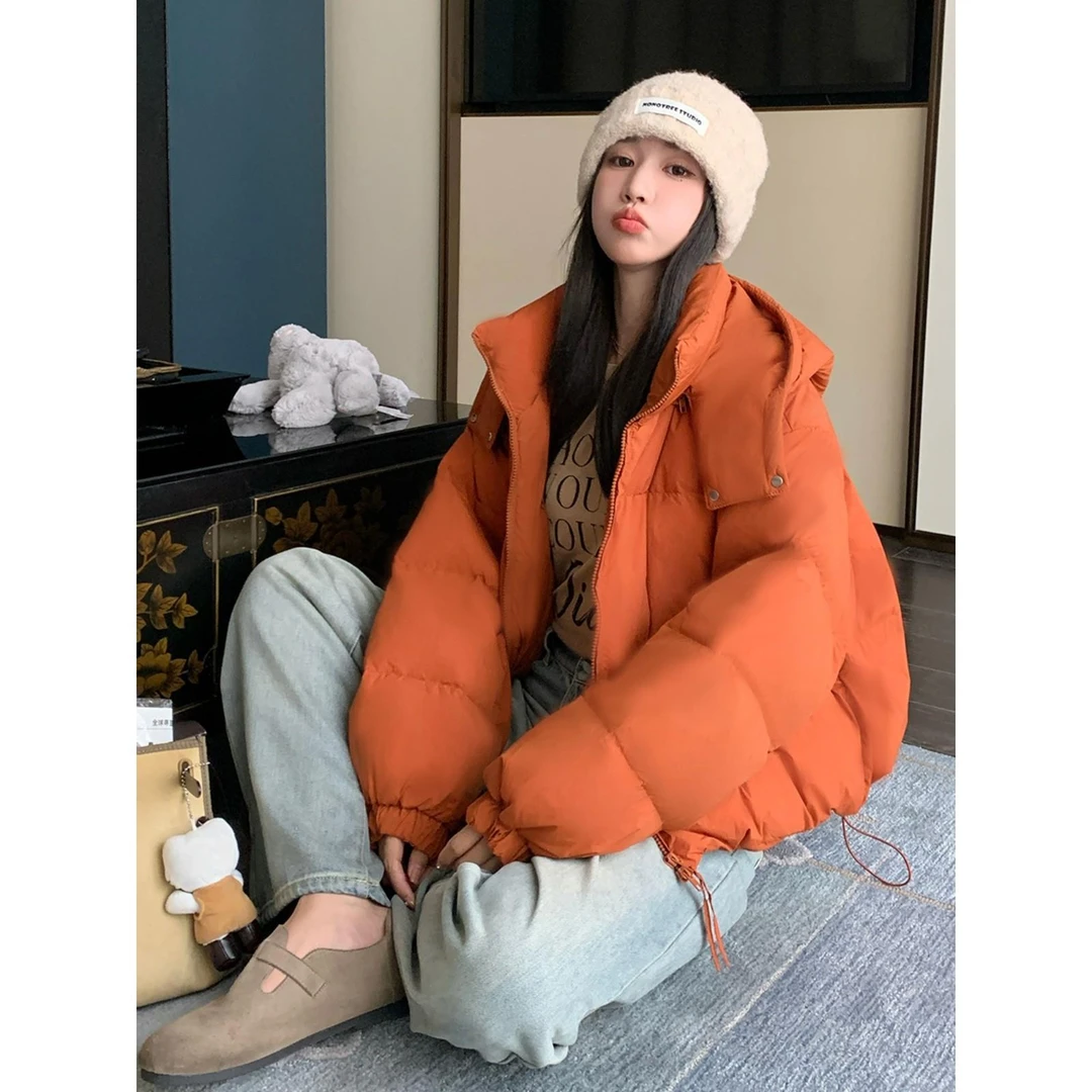 橘色短款羽绒服女冬新款韩版时尚小个子加厚超好看90白鸭绒面包服