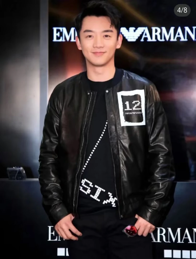 未使用 GIORGIO ARMANI/阿玛尼 阿玛尼男士黑色皮夹克124401