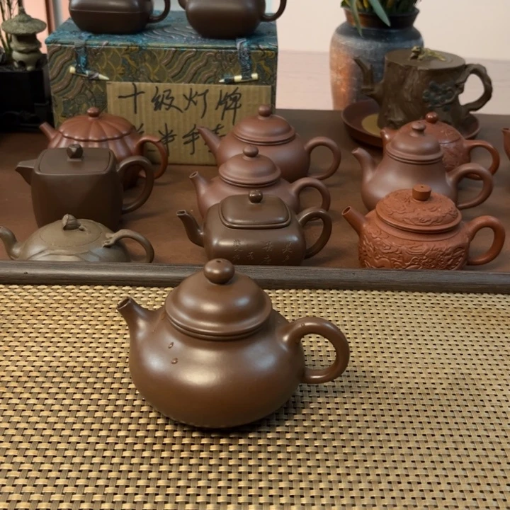 紫砂茶壶容天深井老紫泥手工壶