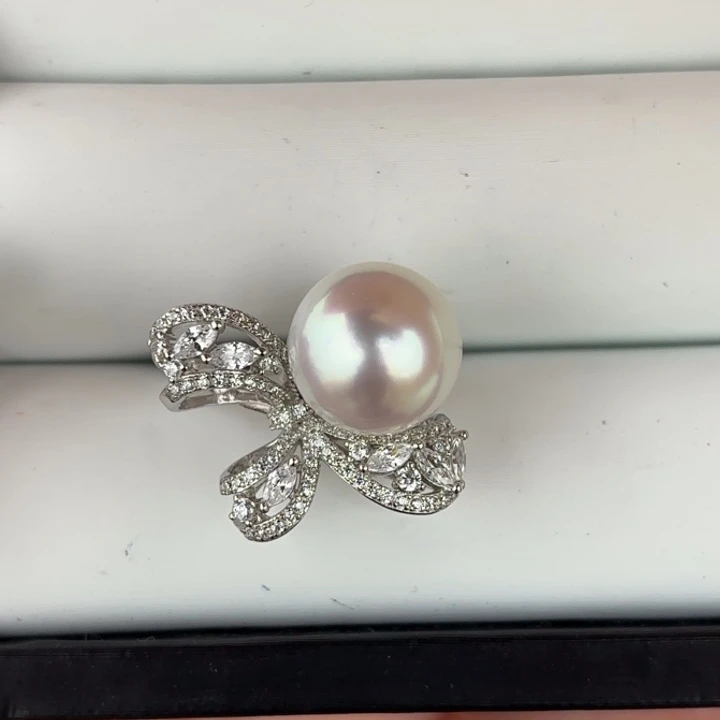 定制海水珍珠银S925镶嵌戒指/指环12-13mm澳白一颗