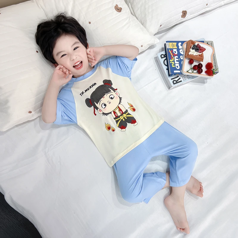 男童睡衣夏季薄款莫代尔小男孩哪吒敖丙可爱空调服宝宝夏天家居服
