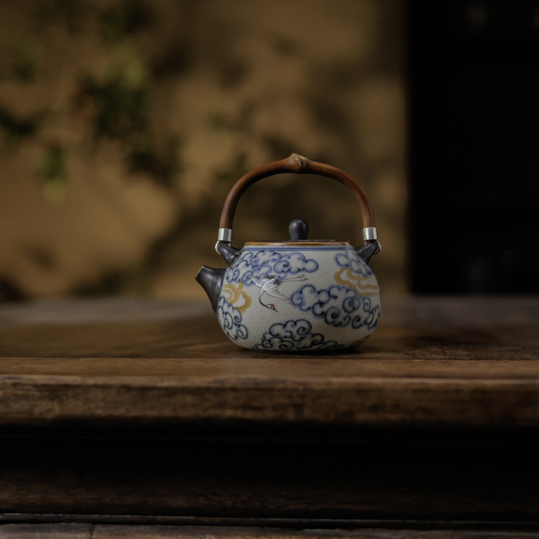 【小田甄陶】仙鹤祥云-朴云堂-提梁壶（朴壶0215）