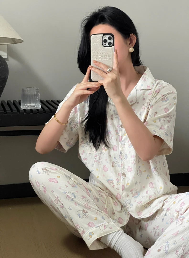 2025新款睡衣女春夏季短袖长裤短裤KT可爱甜美家居服