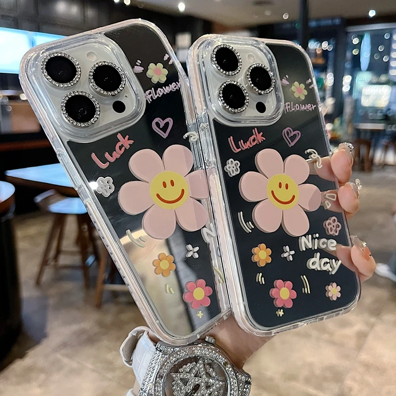 适用苹果系列iPhone17新款手机壳小众粉边太阳花半包透气大孔镜面