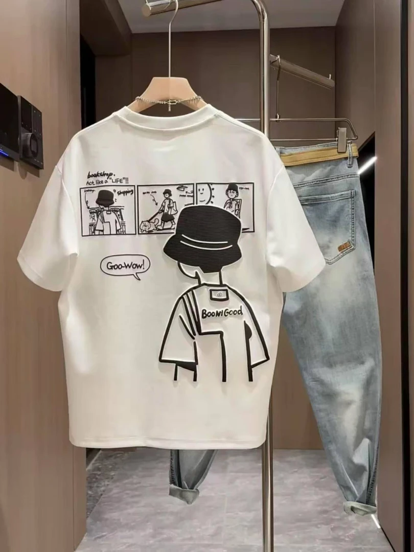 2025夏季爆款印花纯棉半袖休闲高档男女短袖t恤体恤潮牌百搭上衣T