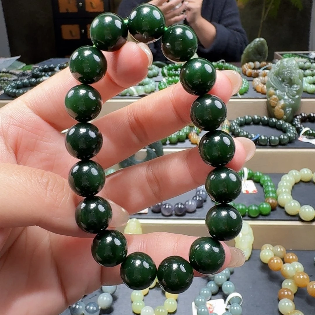 和田玉（碧玉）未镶嵌手链12 菠菜绿 俄