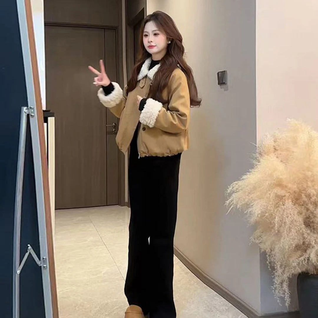 高级感翻领羊羔毛外套女秋冬季2025新款小个子短款上衣韩系巨好看