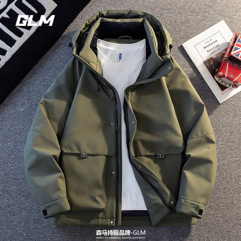 GLM秋冬季羽绒服90鸭绒舒适保暖连帽百搭休闲中长款面包服 男外套