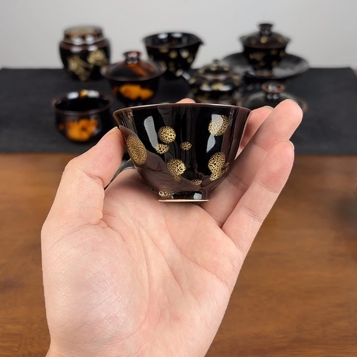 瓷点彩鹧鸪斑撇口小客杯
