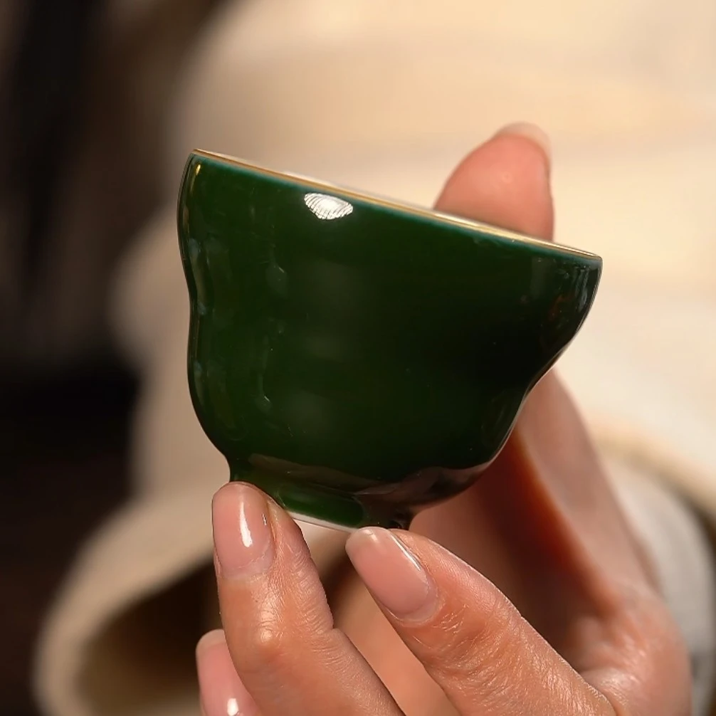 【品遗敬仁】聚澜堂描金传统高温颜色釉绿釉葫芦杯