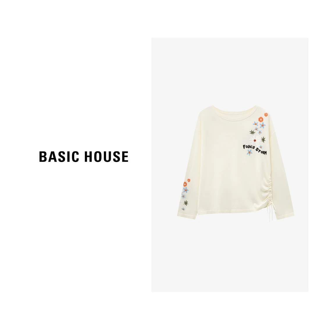 Basic House/百家好甜美可爱风格抽绳修身套头针织衫-B0625B5KIT2