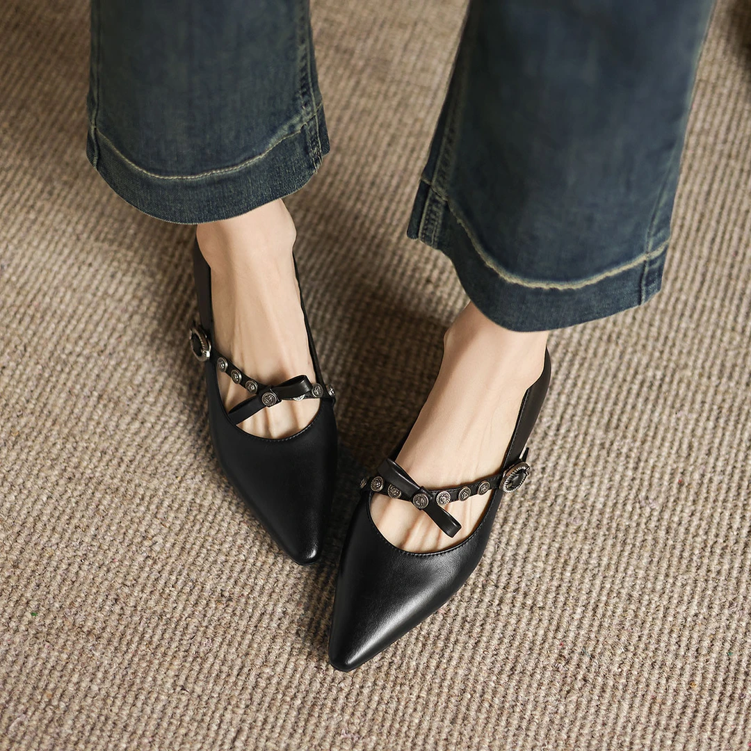 阿么手工女鞋法式一字带玛丽珍鞋真皮2025新款内增高浅口单鞋百搭