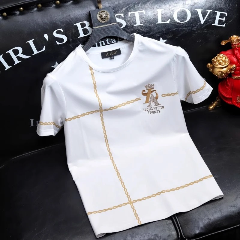 佩托本那欧货高级感时尚短袖T恤男士夏季新款潮流休闲简约刺绣