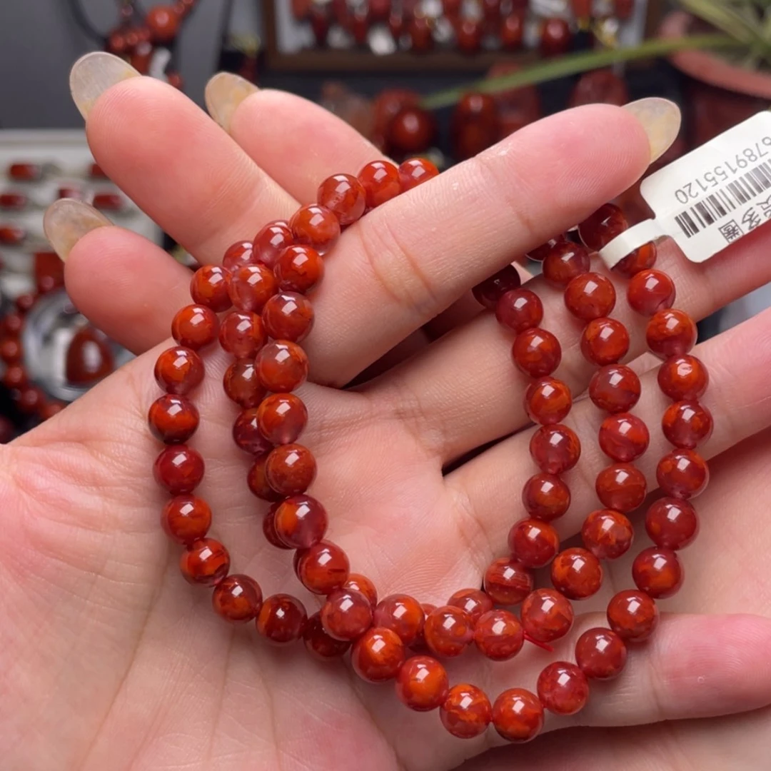 【闪购商品】南红玛瑙7.2牛血红火焰纹3圈未镶嵌