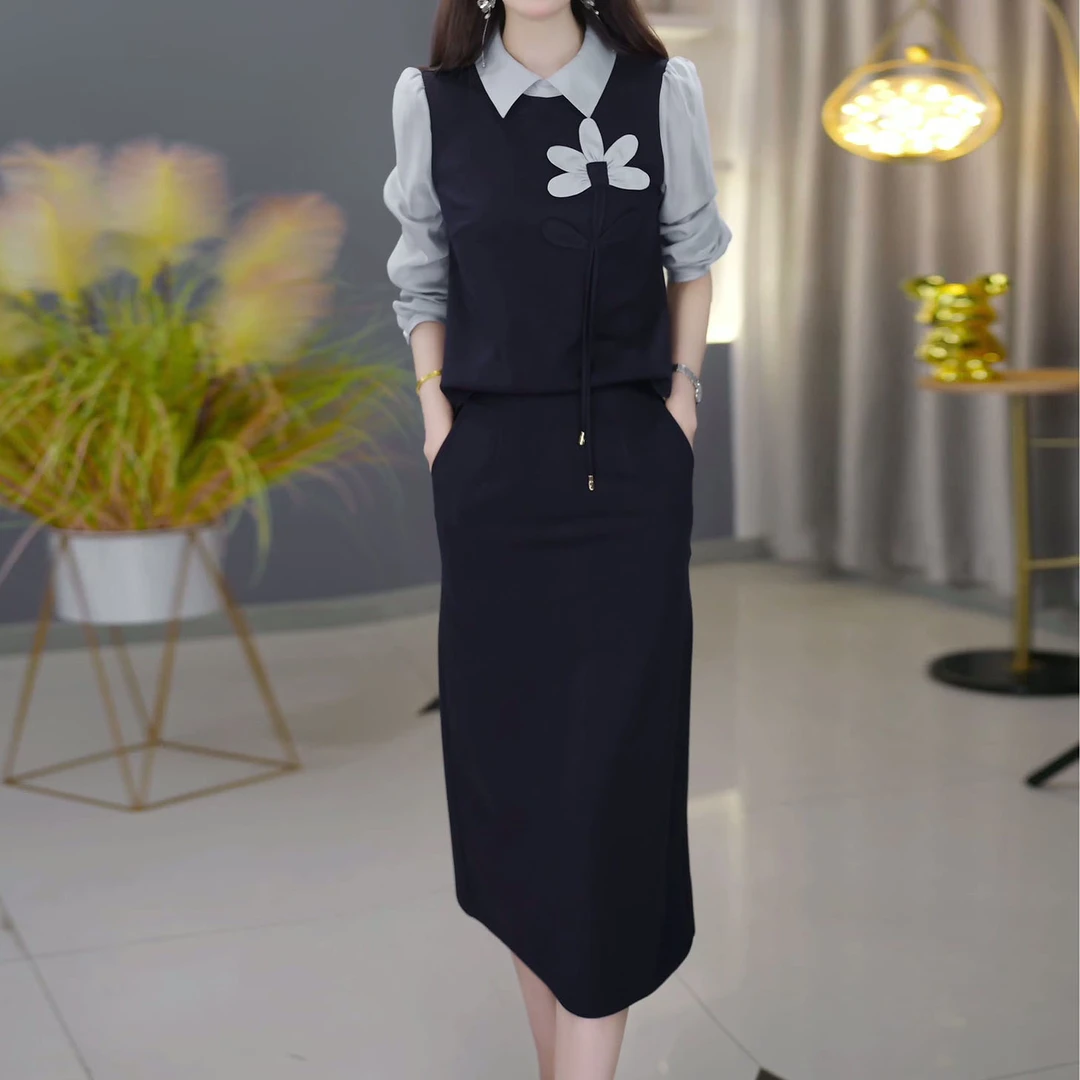 木棉精纺2025秋季新款时尚优雅遮肉显瘦减龄上衣半身裙气质套装